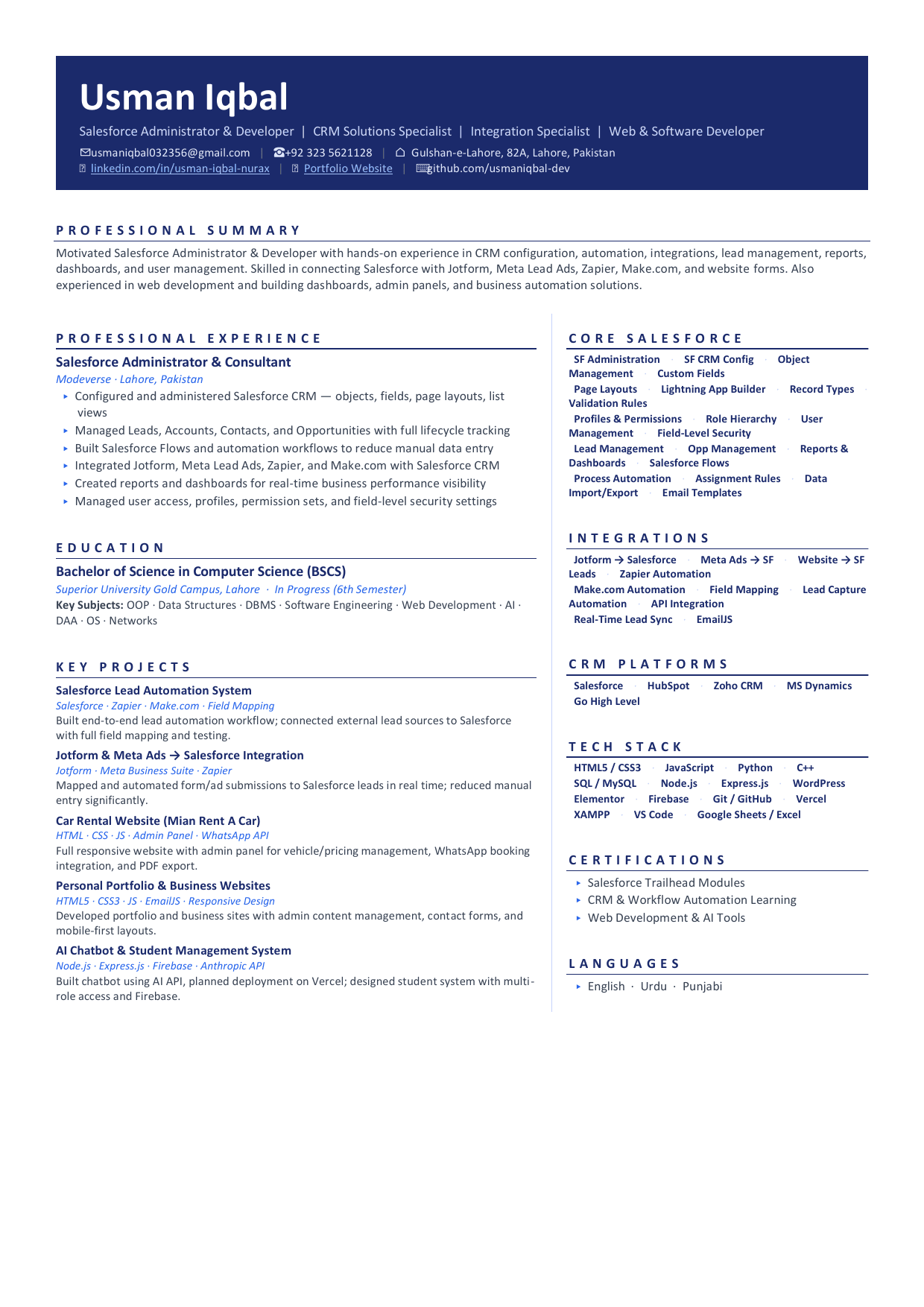 Usman Iqbal CV